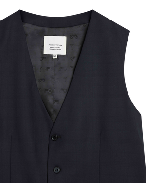 Navy Check Super 140 Vest