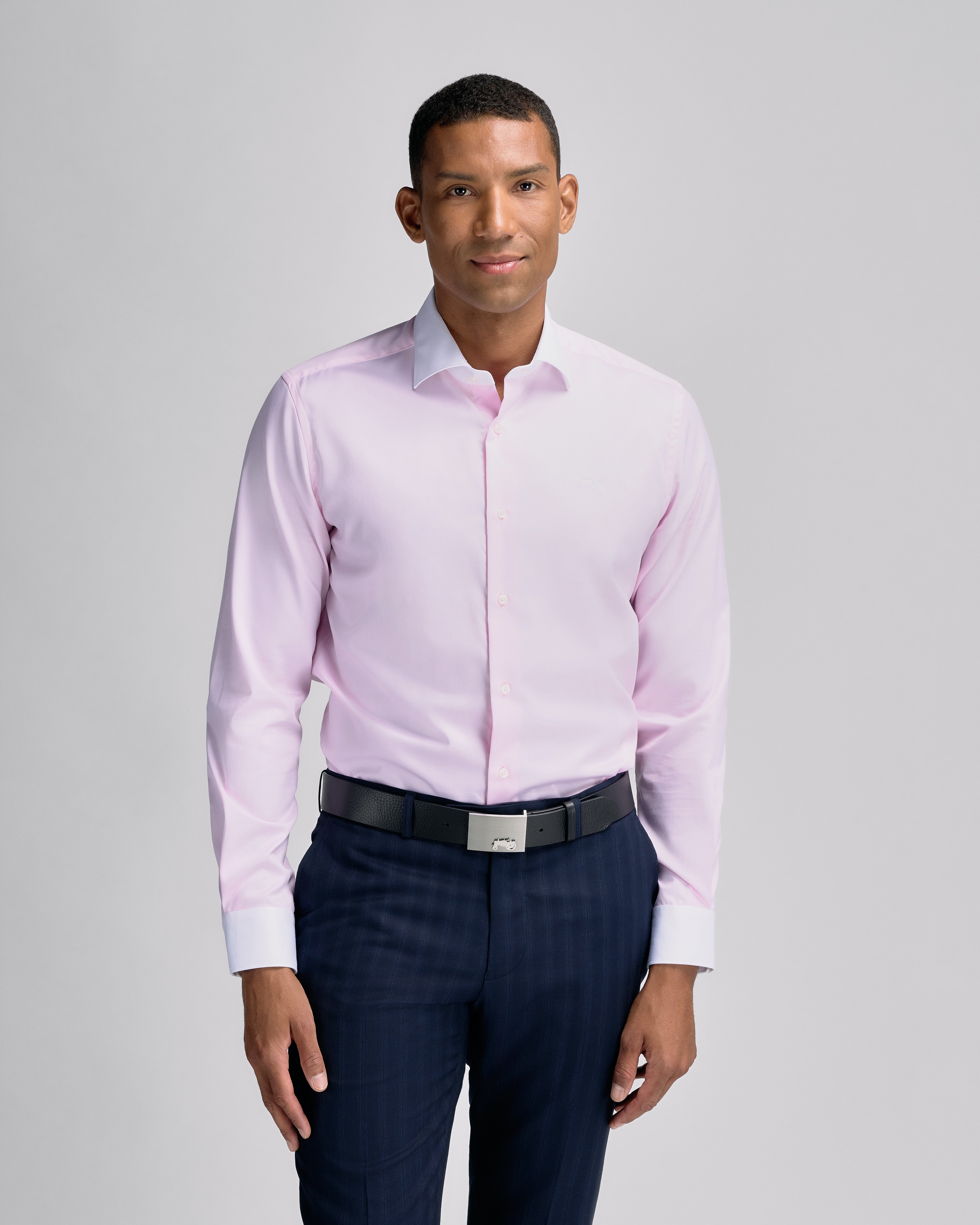 Kontrast Collar Pink Shirt S