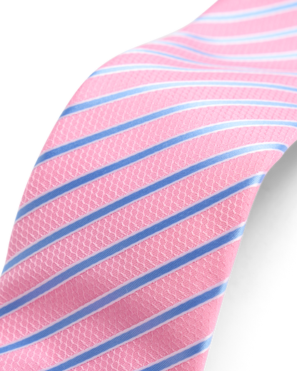 Pink with blue stripe tie
